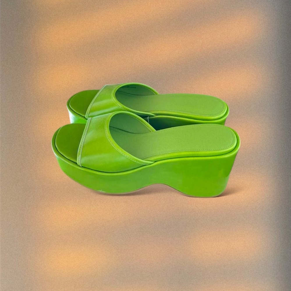 Green Platform Slide Sandals